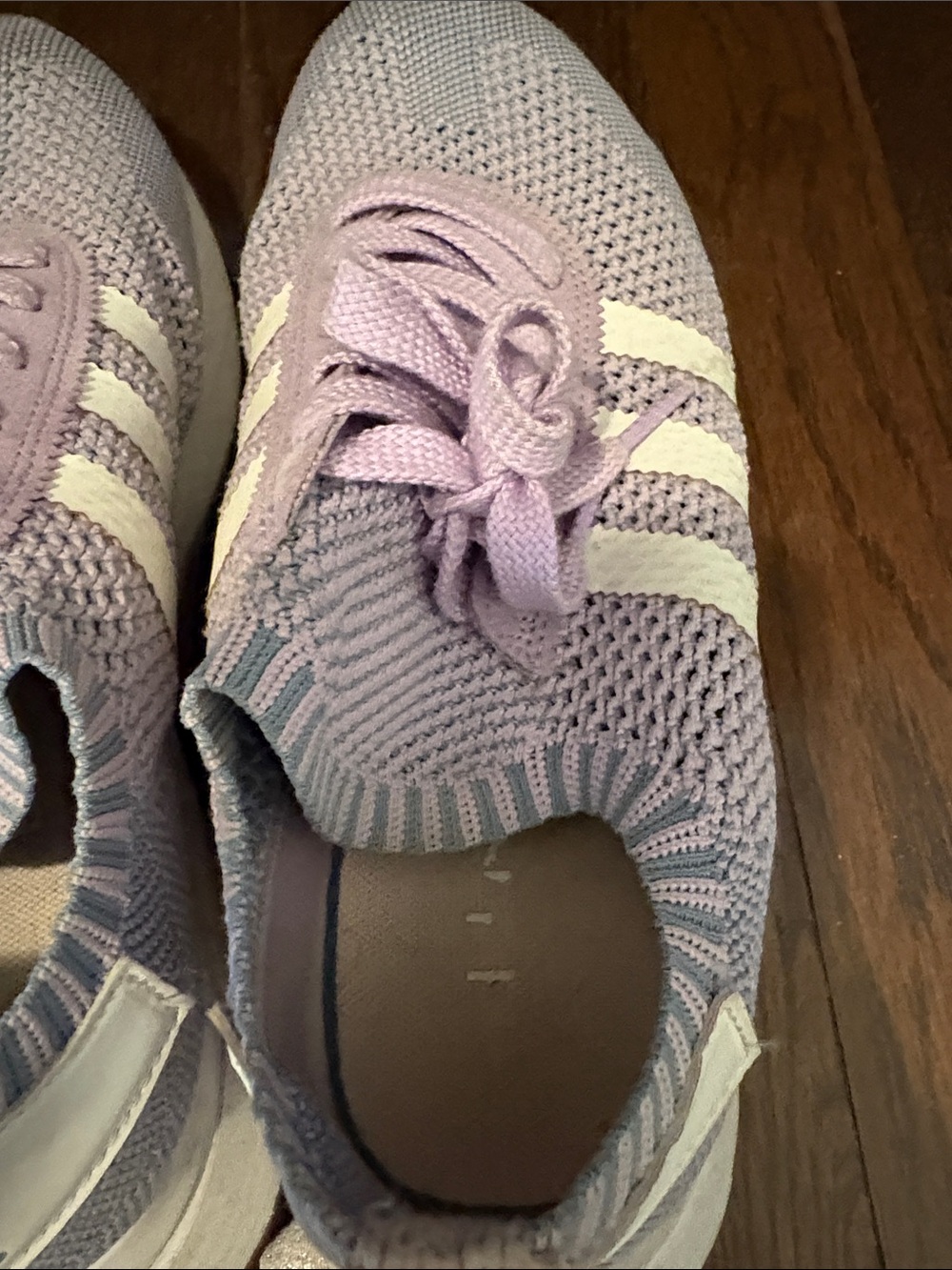 adidas Women’s Light Lavender Knit Lace-Up Sneakers with White Stripes - Picture 5 of 6